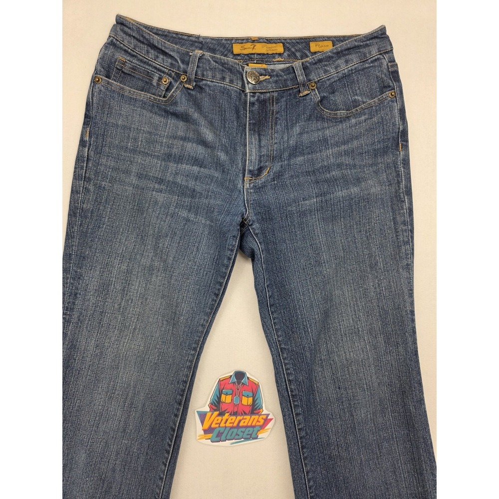 Seven7 Flare Jeans Womens 10 32x30 Medium Wash Mid Rise Stretch Whiskered Denim - Picture 6 of 10